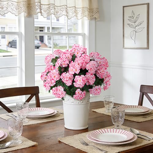 Ammyoo Artificial Geranium Flowers for Outdoors Decoration, 6 Pcs Fake Silk Geraniums Flower UV Resistant Look Real Faux Plants for Spring Garden Porch Planter Yard Table Centerpieces Decor - color: Pink
