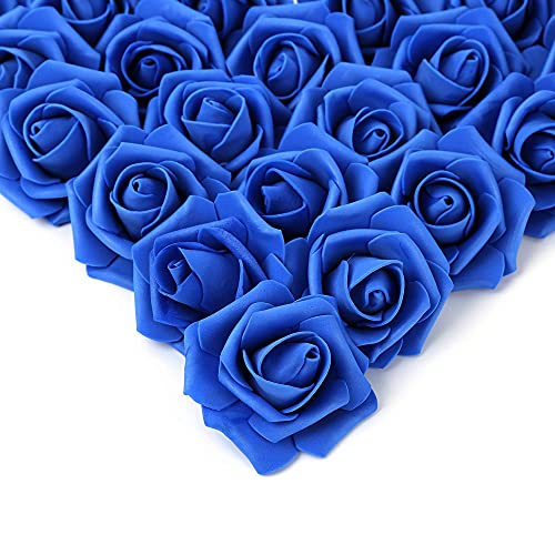 IPOPU Artificial Flowers Roses Heads, 100 Pcs Faux Flowers Real Looking Blue Foam Fake Roses for DIY Crafts Wedding Bouquets Arrangements Party Home Decorations (Royal Blue) - color: 100pcs Dark Blue