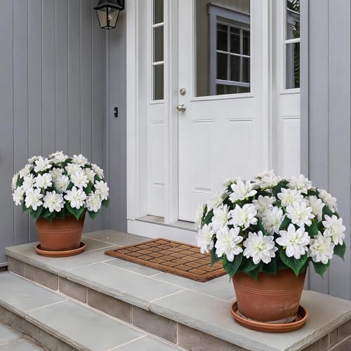 VIERENA 8 Bundles Artificial Dahlia Flowers for Outdoors Spring Summer Decor, No Fade Silk Flower Faux Dahlias Plant Arrangement for Home Garden Balcony Farmhouse（White） - color: White