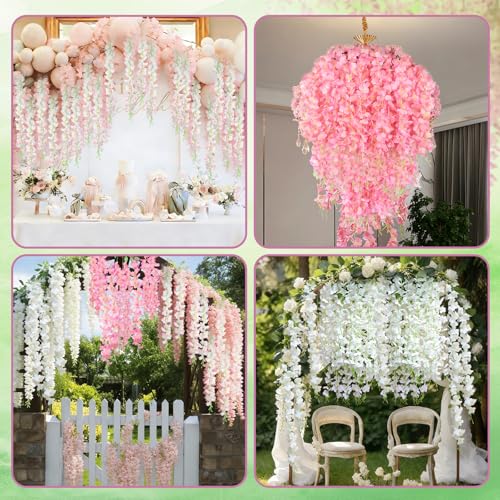 36 Pack Wisteria Hanging Flowers, Fake Hanging Flowers, 3.61 Ft Artificial Flower Vines Strings, Silk Wisteria Flowers for Home Wedding Arch Outdoor Party Garden Yard Decor (Light Pink) - color: Light Pink, size: 36 Pack