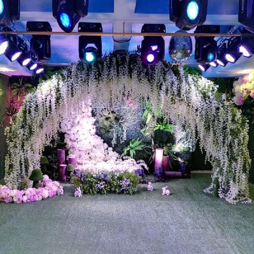 WEISPARK Fake Hanging Flowers - 24 Pieces 3.75 Feet/Piece Artificial Wisteria Vine Ratta Hanging Garland Silk Flowers for Home Party Wedding Decor (White-24pcs) - color: 24pcs-white