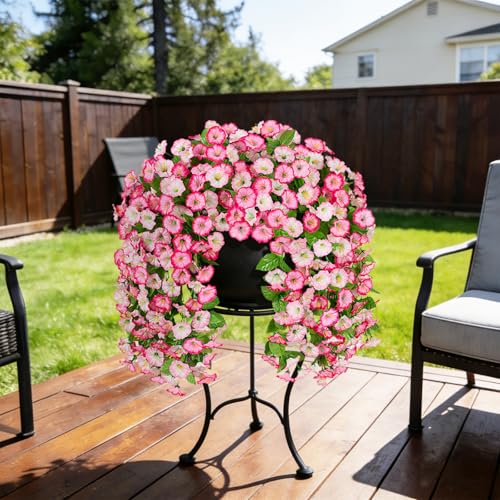INXUGAO Artificial Fake Hanging Flowers Plants for Outdoor Decoration, 2PCS Faux Silk Morning Glory Long Vines Stems UV Resistant Look Real for Spring Summer Outside Home Porch Patio, Pink - color: Pink