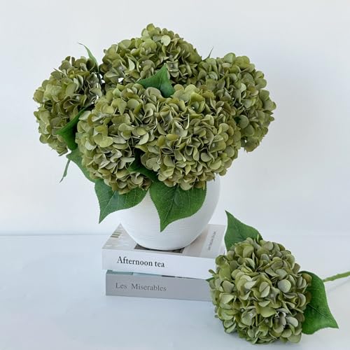 ZYTUYO 5 Pcs Silk Green Hydrangea Artificial Flowers - 20'' Faux Hydrangeas for Spring Indoor/Outdoor Home Decor & Wedding Arrangement - color: Green