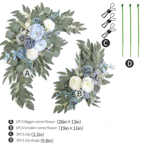 Faux Flower Swag Set of 2 for Wedding Welcome Signs Floral Swag Wedding Reception Ceremony Signs Decor (Blue) - color: Blue