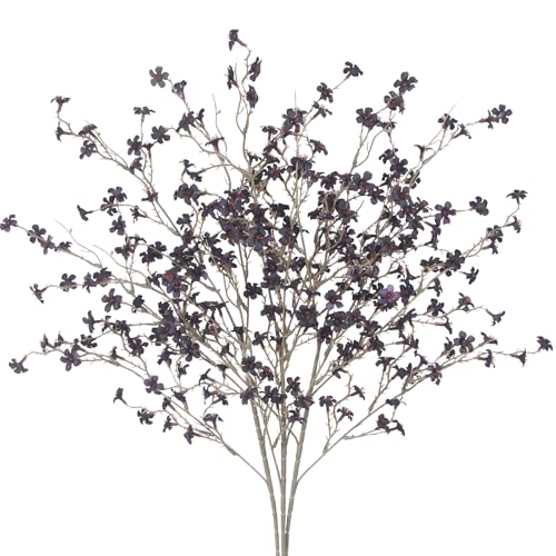 3 Pcs Cherry Blossom Branches Artificial Flowers for Spring Summer Indoor Decoration Faux Cherry Blossom Long Stems Black Silk Fake Flowers for Tall Vase Arrangements Home Wedding Table Decor - color: Black
