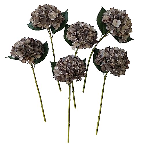 Brown Hydrangea Artificial Flowers,6 Pcs Faux Hydrangea Flowers,Artificial Hydrangeas Flowers with Stems,Fake Hydrangeas,Silk Hydrangeas Flowers with Stems for Home Decor (6, Coffee) - color: Coffee