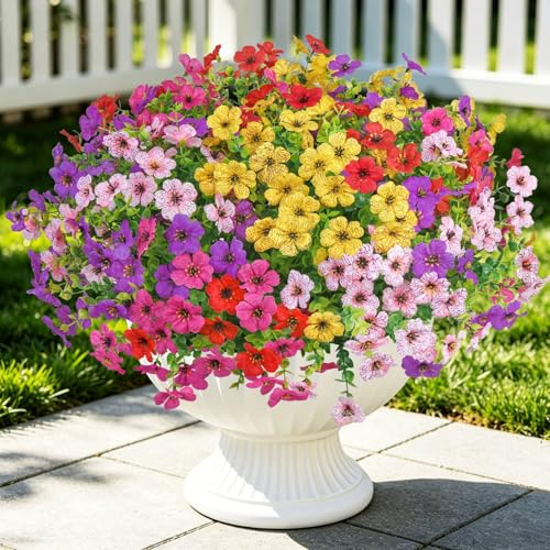 20 Bundles Artificial Flowers for Outdoors Decoration Fake Silk Flowers UV Resistant Faux Plants Artificial Daisy Eucalyptus for Spring Summer Garden Yard Porch Window Home Decor, Mix Colors - color: Multi Color