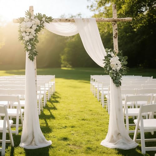 Garvee Arch Flowers with Drapes Kit (Pack of 3) - 2 Pcs Floral Arrangement, 1 Pcs Sheer Drape for DIY Wedding Ceremony Reception Arbor Backdrop Party Decor