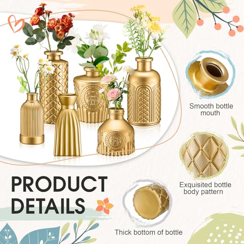 Yaomiao 30 Pcs Vases Bulk Colored Flower Glass Bud Vases Valentine Vintage Colored Glass Bottles Colorful Rustic Embossed for Home Wedding Table Decorations Gifts - color: Gold Series