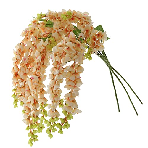Dailisen 3 Strands 40'' Silk Amber Wisteria Artificial Flowers, Fake Wisteria Floral Hanging Plant Garland, for Home Decor, Party, Floor Vase, Balcony, Wedding Arrangement Decoration (Amber) - color: Amber