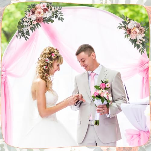 2 Pcs Wedding Arch Decorations - Reusable Artificial Hanging Flowers Floral Swag Greenery Garland for Wedding Welcome Sign Backdrop Bridal Ceremony Reception Backdrop Decoration(Soft Pink) - color: Soft Pink+blush Pink+dusty Rose+coral-peach+white,