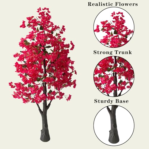 Artificial Bougainvillea Tree 5.6ft, Fake Bougainvillea Plant Faux Tropical Tree for Home Indoor Outdoor Decor, Office, Patio, or Living Room Decoration Rose Red - size: 5ft 3in