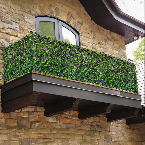 Expandable Fence Privacy Screen for Balcony Patio Outdoor,Decorative Faux Ivy Fencing Panel,Artificial Hedges (Single Sided Leaves)…… - color: PURPLE FLOWER