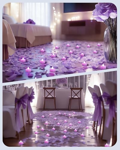 Amagic 1000 Pieces Light Purple Artificial Rose Petals with 12 Light Purple LED Tea Lights, Rose Petals and Candles Set for Proposal, Anniversary, Romantic Night, Wedding Decor - color: 12 Pcs Light Purple Candles + 1000 Pcs Light Purple Petals