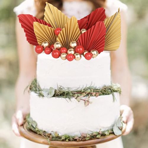 Rsstarxi 28 Pack Paper Palm Fan Cake Topper Balls Cake Topper Mini Balloon DIY Cake Insert Cake Decorations for Baby Shower Wedding Bridal Shower Birthday Party Decorations Multi - color: Multi