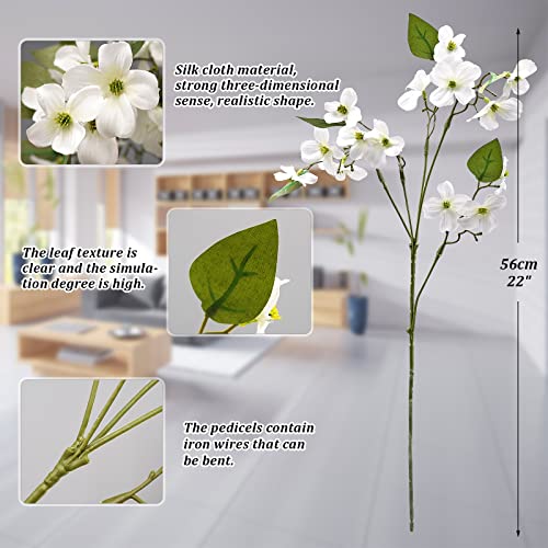 LIUCOGXI 7 Pcs Artificial Dogwood Flowers Floral Arrangements Artificial Silk Bridal Flowers Bouquets Fake Cornus Bush for Home Wedding Bouquet Kitchen Table Decoration Without Vase - color: White # 7pcs