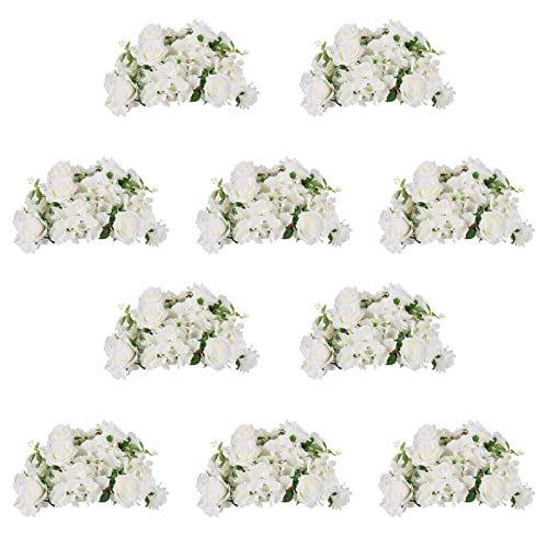 NUPTIO Flower Balls for Wedding Centerpieces - 10 Pcs 14.2 inch Diameter Fake Flower Ball Arrangement Bouquet Party Centerpieces for Tables - White Rose Bouquet Centerpiece Flowers for Wedding Table - color: White, size: 14.2" Diam - 10 PCS