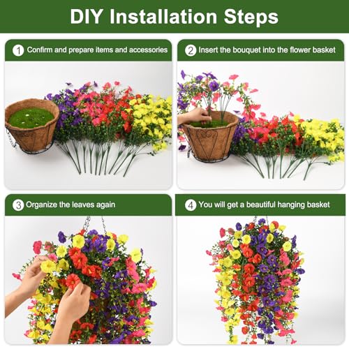Homsunny Artificial Fake Hanging Flowers Plants Baskets for Outdoor Spring Decoration, Faux Morning Glory Silk Flower for Outside Realise UV Resistant Patio Yard Porch Balcony Home Decor (Mixed 1) - color: Mixed 1