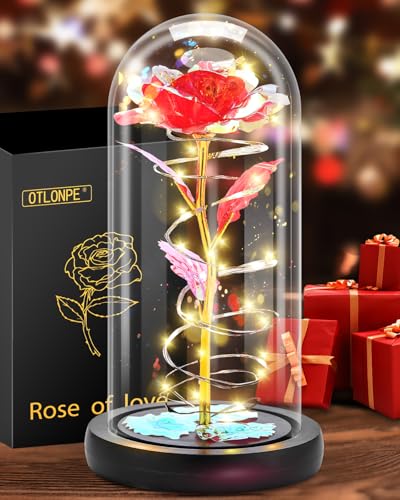 Otlonpe Preserved Forever Mothers Day Flower Gifts for Mom, Glass Light Up Rose Gifts for Women Grandma Girlfriend Wife Sister Her, Valentines Mothers Day Christmas Birthday Womens Gift (Red) - color: Red