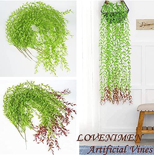 Artificial Vines, Hanging Ivy 10 Pack (Green 5Pcs Red 5Pcs) Fake Weeping Willow Greenery Leaves Plastic Plants Faux Garland Vine for Indoor Outdoor Wall Baskets Wedding Party Decoration - color: Vines/ Green 5pcs & Red 5pcs