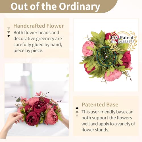 NUPTIO Flower Balls Flowers for Centerpieces: 2 Pcs 9.4 inch Diam Pink & Red Artificial Peony Fake Flower Ball Arrangement Bouquet Center Pieces for Tables Wedding Centerpiece Decorations - color: Pink & Dark Red