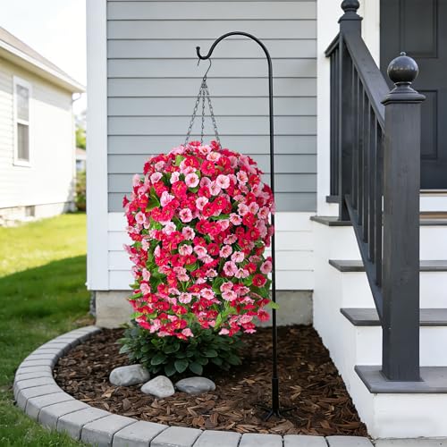 INXUGAO Artificial Fake Hanging Flowers Plants for Outdoor Decoration, 2PCS Faux Silk Morning Glory Long Vines Stems UV Resistant Look Real for Spring Summer Outside Home Porch Patio, Red Pink - color: Z-hot Pink