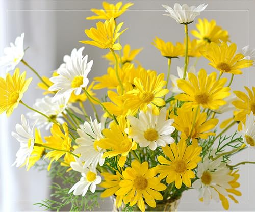 NatureMan Artificial Flowers 12 Bundles Artificial Silk Daisy UV Resistant Outdoor Fake Wildflowers with Stems Daisy Arrangements for Home Hotel Office Garden Decoration (White, Yellow) - color: White, Yellow