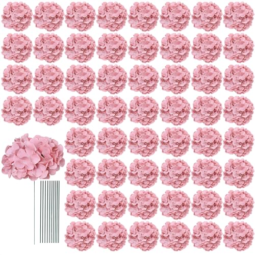 AVIVIHO 65pcs Fake Flowers Dusty Pink Hydrangea Artificial Flowers Bulk (Not Squished, No Steaming Need) Silk Flowers with Stems for Wedding Decor,Home,Baby Shower,Table Centerpieces Decoration - color: Dusty Pink, size: Medium