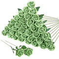 36 Pcs Velvet Texture Sage Green Artificial Flowers Bridal Bouquet, Fake Rose Long Stem Realistic Flowers Bulk for Valentine's Day Wedding Bouquet Ball Arrangement Centerpiece Party Home Deco - color: Sage Green