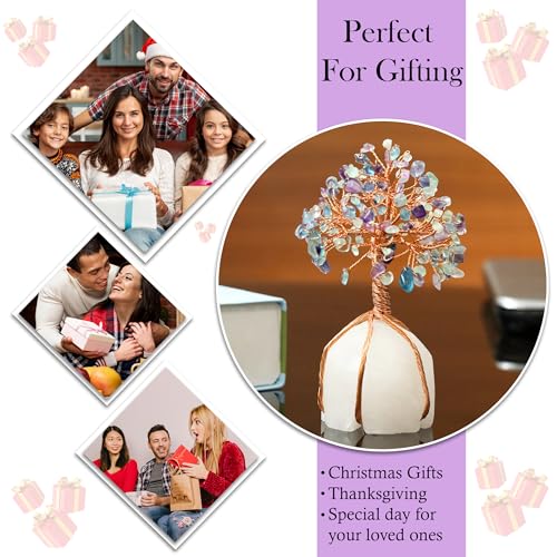 Crocon Fluorite Crystal Tree of Life - Natural Quartz Stone Base, Gemstone for Positive Energy, Feng Shui Decor - Chakra, Copper Wire Money Bonsai, Healing Stones, Luck Gem - Spiritual Gift - color: Ag Fluorite Quartz Base