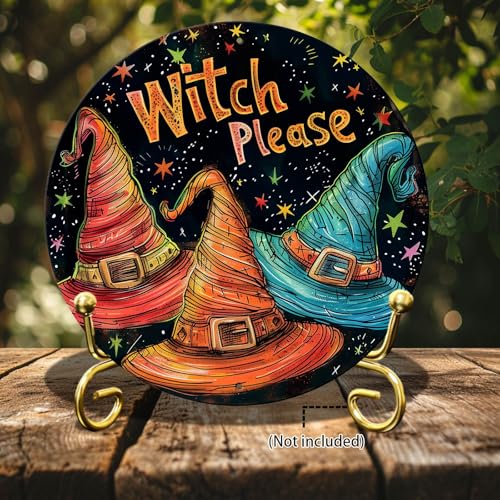 Vintage Witch Round Metal Sign Witch Please Halloween Sign Farmhouse Rustic Wreath Wall Decoration for Indoor Outdoor Home Porch Window Decor 12 Inch - color: Thanksgiving 15, size: 12 inches