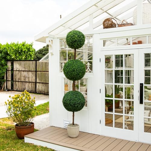 Nearly Natural 8ft UV Resistant Artificial Triple Ball Boxwood Topiary Tree Indoor/Outdoor - size: 8ft