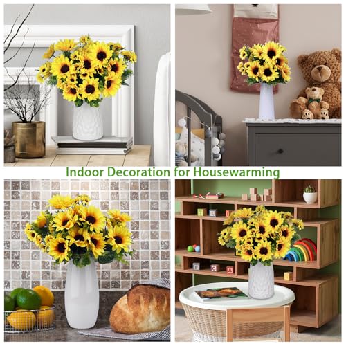 Lifelike Artificial Sunflower Bouquets, 15” Tall Silk Fake Sunflowers for Wedding Centerpieces, Home Decor, DIY Garden Craft Arrangements (2 Pack)