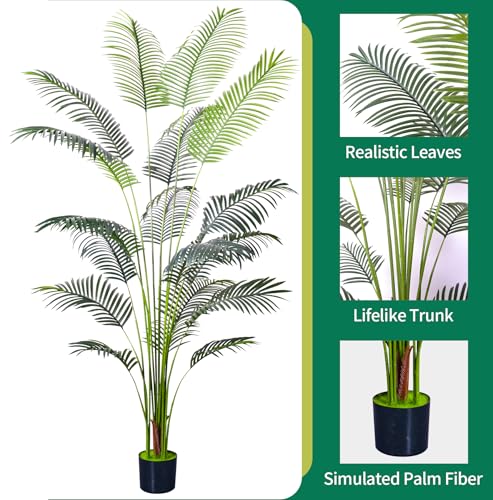Artificial Golden Cane Palm Tree 7Feet Faux Plant for Home Decor Indoor Outdoor Faux Areca Palm Tree in Pot for Home Office Perfect Housewarming Gift with Adjustable Trunk - size: 3ft 1in
