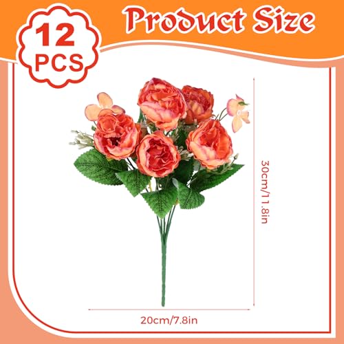 12 Bundles Peonies Artificial Flowers Fake Peony Bouquet Faux Peonies Flowers Bulk with Stems Flower Balls for Centerpiece Table Decorations Wedding Bridal Floral Arrangement (Orange) - color: Orange