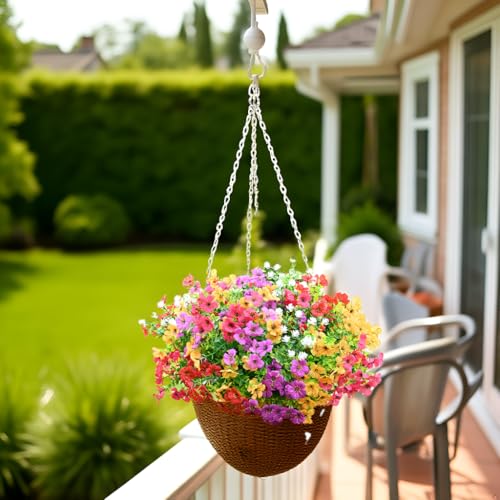LADADA Artificial Flowers for Outdoors Faux Plants Outdoor Fake Flowers Spring, UV Resistant 12 Bundles Lifelike Faux Plants Greenery Shrubs for Patio Porch Garden Hanging Baskets Window Box Decor - color: Red Yellow Purple Pink