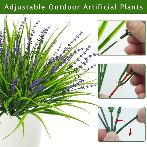 10 Pcs Artificial Plants Outdoor, UV Resistant Fake Outdoor Flowers Plants Faux Plastic Monkey Grass for Outside Front Porch Garden Window Box Home Office Planters Desk Decor (Purple) - color: Purple, size: 10pcs
