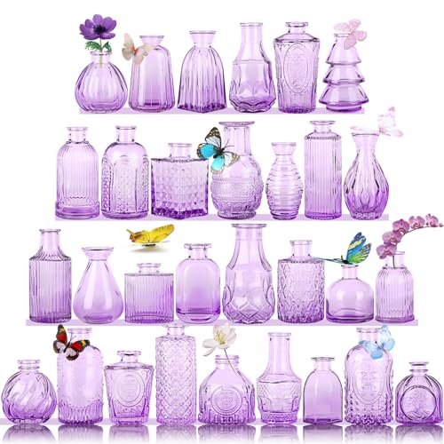 Glass Bud Vases in Bulk Set of 30 Pcs,Small Glass Vases for Flowers as Wedding Centerpieces for Tables,Clear Flower Vases Suitble for Wedding Decorations,Home Decor (Light Purple, 30 pcs) - color: Light Purple, size: 30 pcs