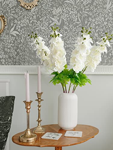 YalzoneMet 3 Pcs White Delphinium Artificial Flower, Real Touch Latex Delphinium Flower, Big 31.5'' Long Stem Lifelike Fake Silk Larkspur for Home Outdoor Wedding Flora Table Centerpiece - color: White