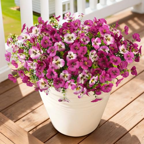 Artificial Fake Pansy Flowers for Outdoor, 12 Pcs Faux Silk Pansies Flower for Spring Summer Decoration, UV Resistant Fake Plants for Outside Planter Porch Yard Patio Home Decor(Gradient Double Pink) - color: Gradient Double Pink