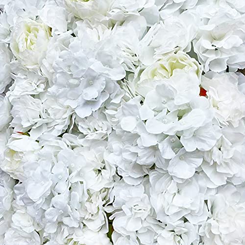 Flower Wall Panel Floral Backdrop, 6 Pcs 24" X 16" Silk Flower Wall Decor, Artificial Faux Rose Panel for Wedding, Party, Home (White Hydrangea) - color: White Hydrangea