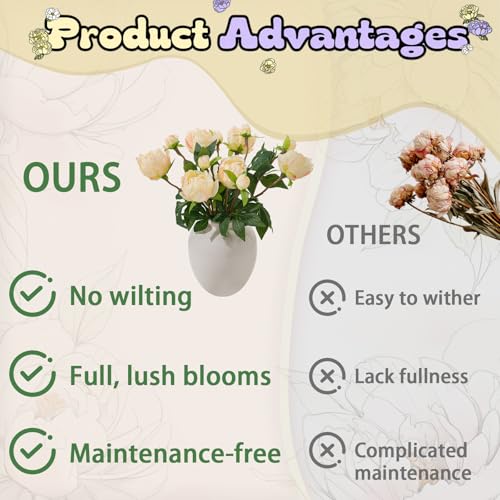 ucky 6PCS Pink Yellow Peonies Artificial Flowers, Realistic 2 Heads Silk Peonies with Stems & Buds, 17.51" Faux Peony Bouquets for Wedding Centerpieces DIY Home Table Vase Decor - color: Pink Yellow