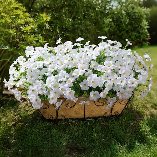 Artificial Flowers for Outdoors Fake Plants Outside Decoration, 20 Bundles White Silk Petunia with Eucalyptus UV Resistant Realistic Faux Flowers for Outdoor Planters Garden Balcony Yard Porch Patio - color: White