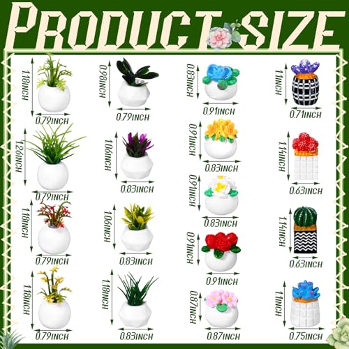 Threehoney 30 Pcs Miniature Dollhouse Plants Accessories Mini Artificial Potted Flower Tiny Resin Greenery Cactus Figurines for Doll House Gift DIY Garden Bonsai Micro Landscape Decoration(Plants) - style: Plants
