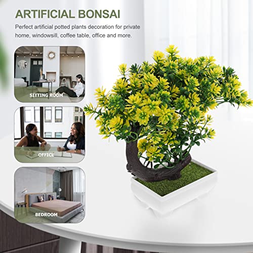 GANAZONO Green Artificial Plant Ornament Faux Bonsai for Room Office Kitchen Study Room No Watering - color: Yellow