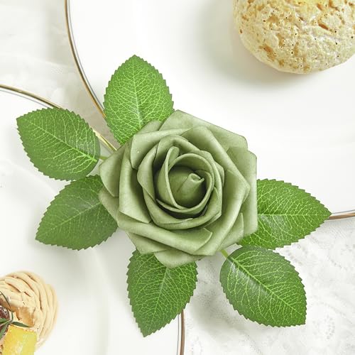 Artificial Flowers, 100pcs Artificial Rose for DIY Wedding Bouquets Centerpieces Flowers Arrangements, Elf Green Fake Flowers with Stems for Bridal Shower Graduation Events Decoration - color: Elf Green, size: 100pcs