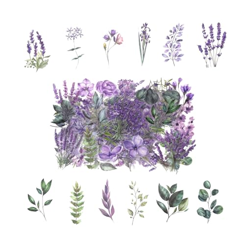 100 Pcs Lavender Purple Flower Stickers for Scrapbooking Junk Journal Notebook Diary Planner Letter Envelope Water Bottle Phone Case Craft Decoration - color: Purple