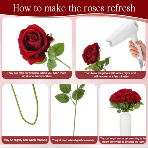Jexine 50 Pcs Artificial Rose Flower Bulk Realistic Silk Fake Roses with Long Stem Plastic Artificial Flower Bouquet Real Looking for Home Wedding Centerpieces Party Decoration(Burgundy) - color: Burgundy