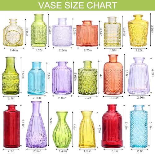 18 Pack Colorful Glass Bud Vase Set, Small Colored Vintage Vases for Centerpieces, Decorative Flower Vases for Wedding Home Table Decor - color: Colorful, size: 18pcs