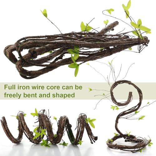Suncalla 5 Pcs Artificial Bendable Tree Branches for Decoration Fake Trunk Garland Twigs Leaves Cherry Blossom Grape Vines for Wall Hanging Front Door Reptile Habitat Decoration (35in,Natural) - color: Natural, size: 35in